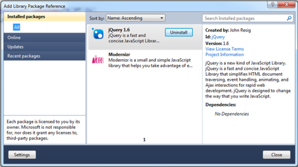 Add Library Package Reference Dialog