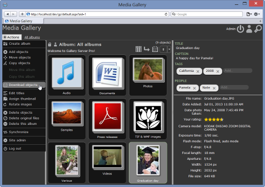 Screen shot of Gallery Server Pro