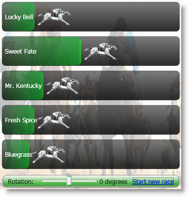 The WPF Horse Race application in action.