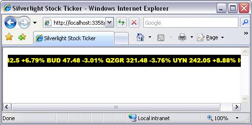 Screenshot of the stock ticker application