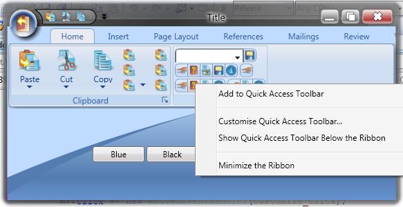 Quick Access Toolbar - 'Add to' menu