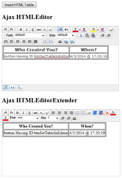 HTML Table set inside Editor and EditorExtender