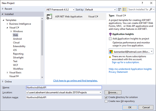 Visual Studio - New Project dialog