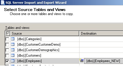 First import wizard form - source and new destination