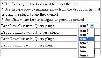 select item in drop-down list using tab key