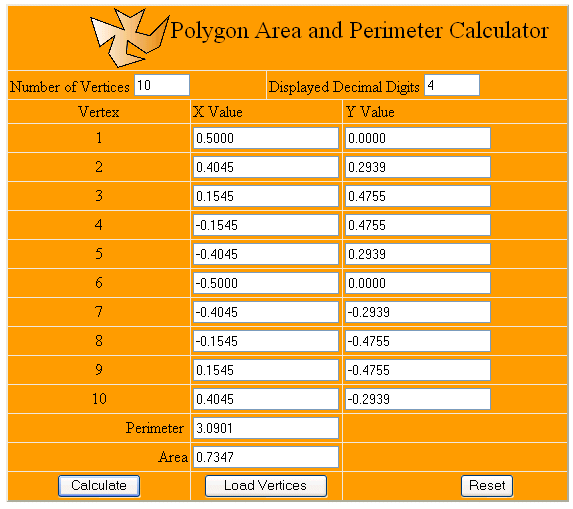 Polygon Area and Perimeter Calculator Form