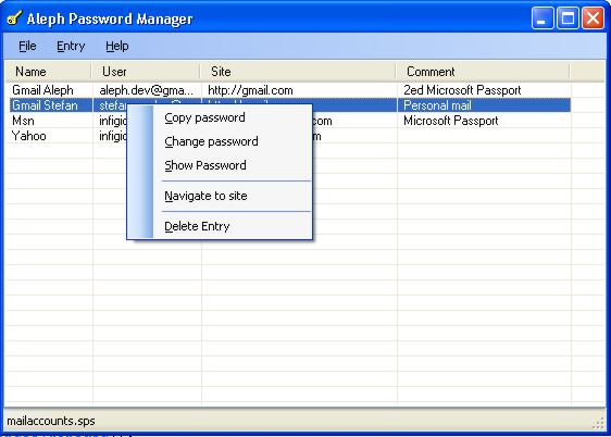 Password Manager Main Window