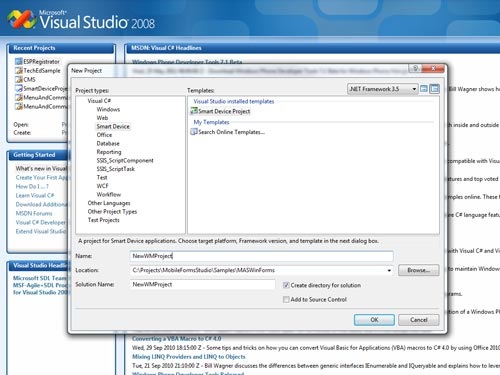 1.	Create a new Smart Device project in Microsoft Visual Studio 2008