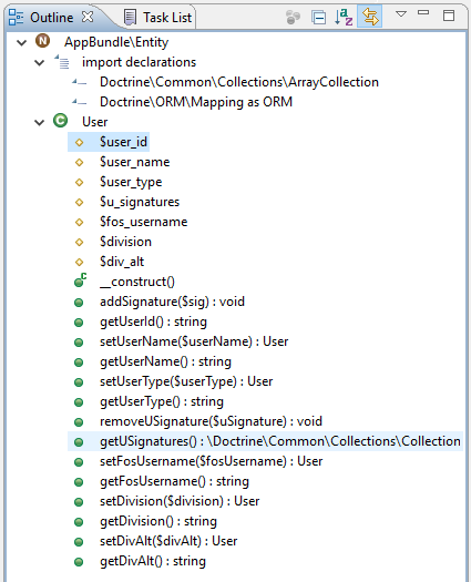 Eclipse User object outline