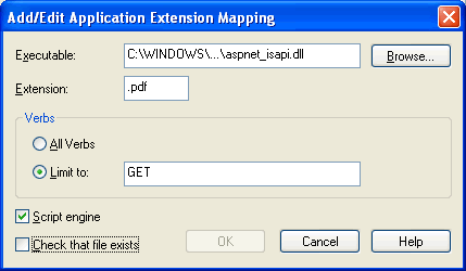 Add/Edit Application Extension Mapping Dialog Box