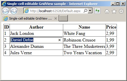 Single-cell editable GridView preview