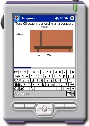 The hangman game on a Pocket PC configured for Catalan