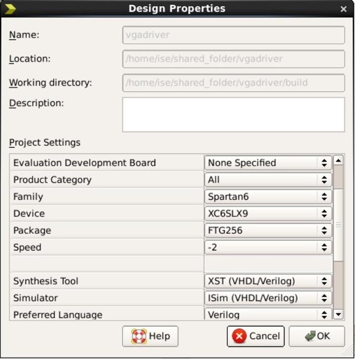 FPGA Spartan 6 XC6SLX9 project properties